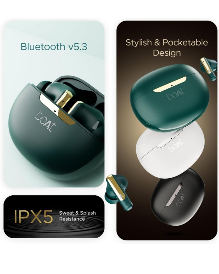 boAt Airdopes 141 ANC, Active Noise Cancellation(~32dB), 50ms Low Latency, 4Mics ENx, 42Hrs Battery, Fast Charge, IPX5, v5.3 Bluetooth TWS in Ear Earbuds Wireless Earphones with mic (Green)