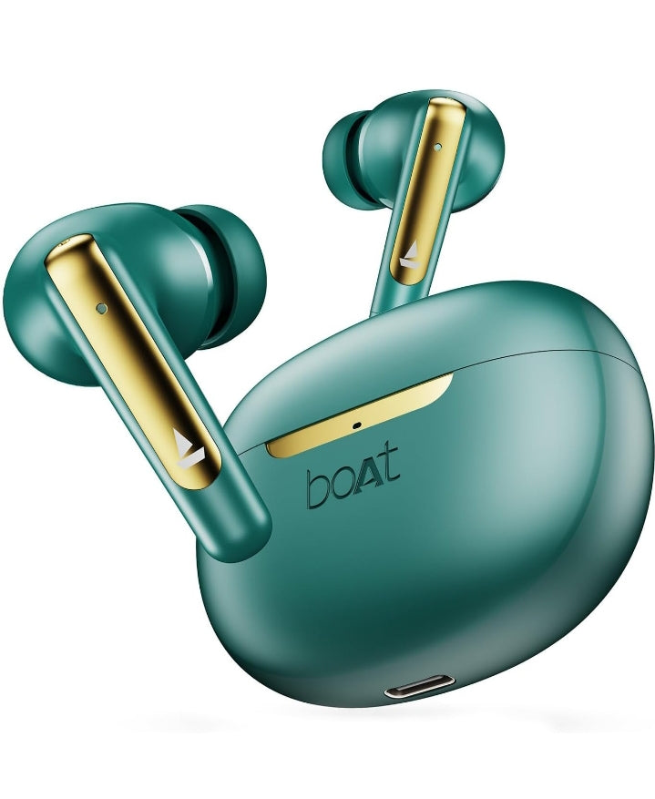 boAt Airdopes 141 ANC, Active Noise Cancellation(~32dB), 50ms Low Latency, 4Mics ENx, 42Hrs Battery, Fast Charge, IPX5, v5.3 Bluetooth TWS in Ear Earbuds Wireless Earphones with mic (Green)