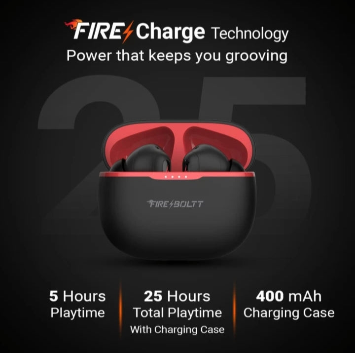 Fire-Boltt Fire Pods Ninja Pro 402 Earbuds TWS, Crisp Calling, Voice Assistant 10mm Driver Bluetooth Headset (Black Red, True Wireless)