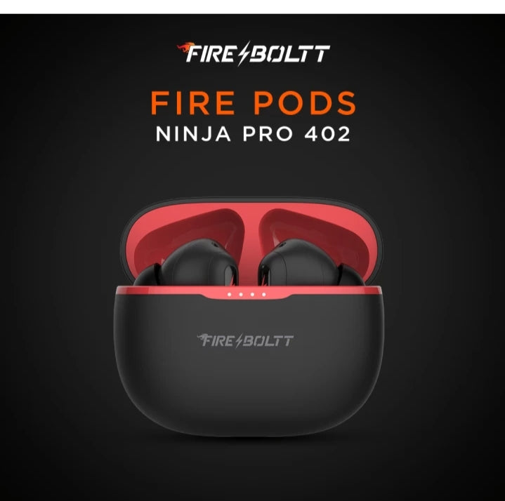 Fire-Boltt Fire Pods Ninja Pro 402 Earbuds TWS, Crisp Calling, Voice Assistant 10mm Driver Bluetooth Headset (Black Red, True Wireless)